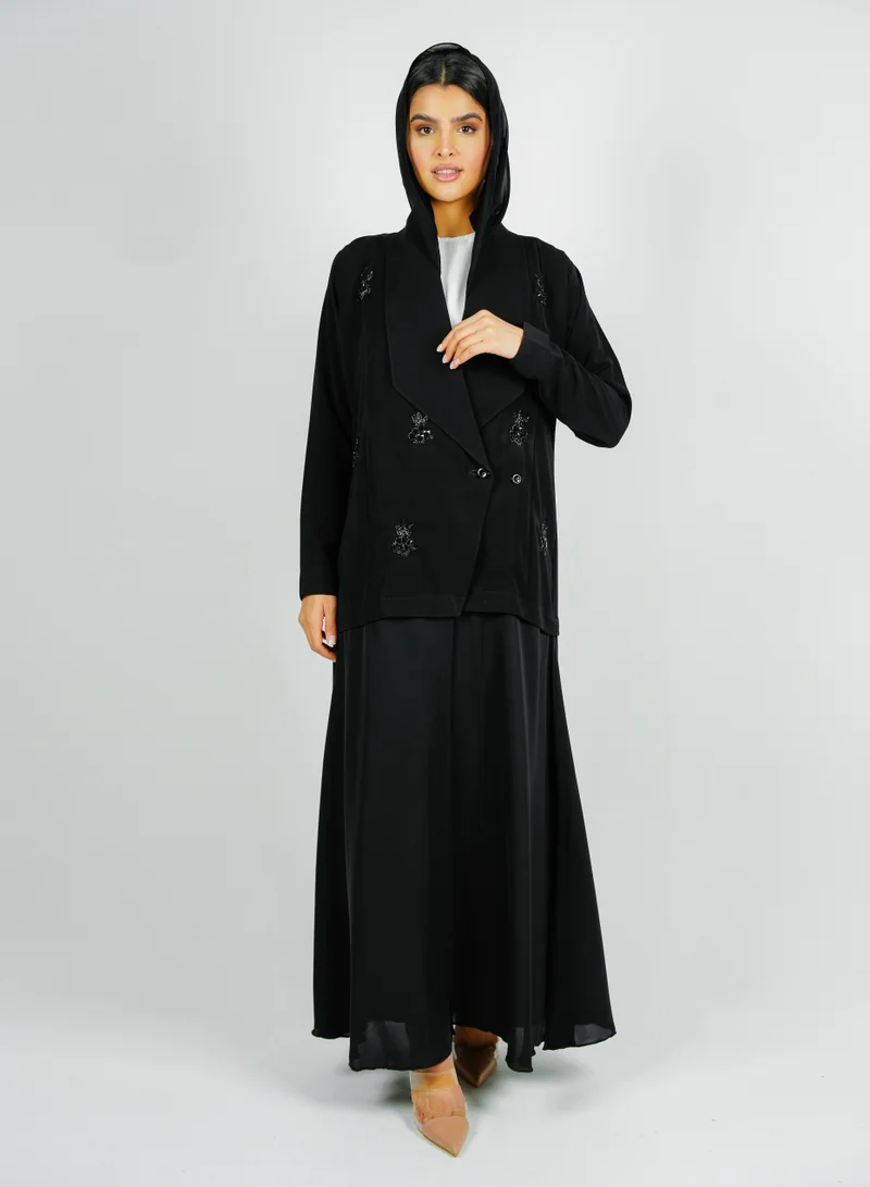 Rosette Abaya  Stylish Elegant Blazer  Abaya,with Mix Fabric design And Embroidery style for Women | Best Price UAE